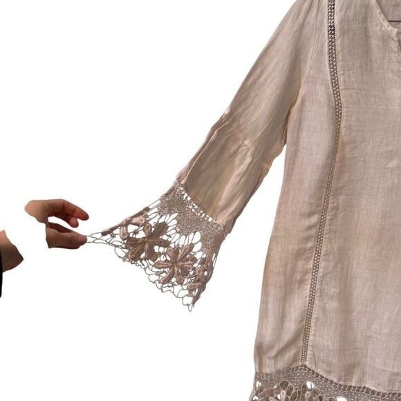 120% Lino Womens 100% Linen Beige Lace Dress Size 38 US XXS ( Fit XS) - Picture 7 of 14